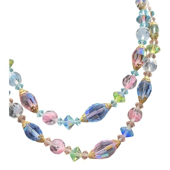 Pastel Translucent Beaded Necklace 16" Multishape Glass Beads Gold Tone Spacers - Picture 15 of 16